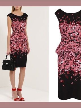 Black and Pink knit Floral peplum Dress